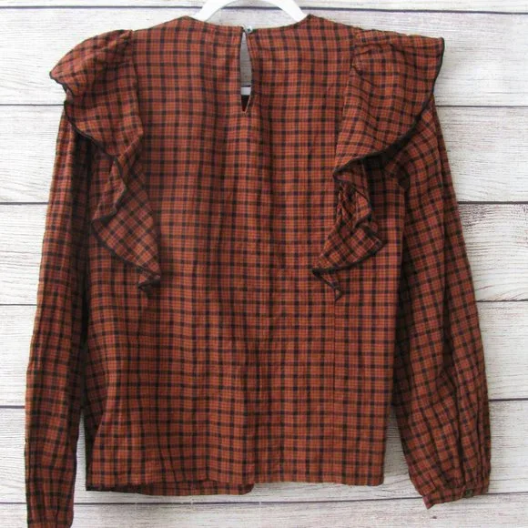 Madewell Plaid Ruffled Long Sleeve Top - Picture 5 of 7